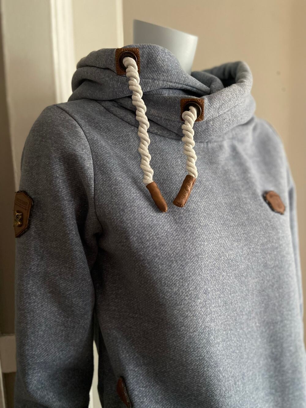 NAKETANO Blue Thick Hoodie w/Leather Accents Womens sz S